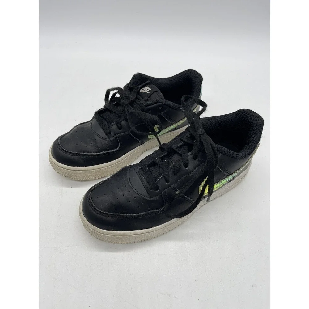 Nike Air Force‎ One Kids Iridescent Digital Swoosh 1.5 Y Black Pre Owned